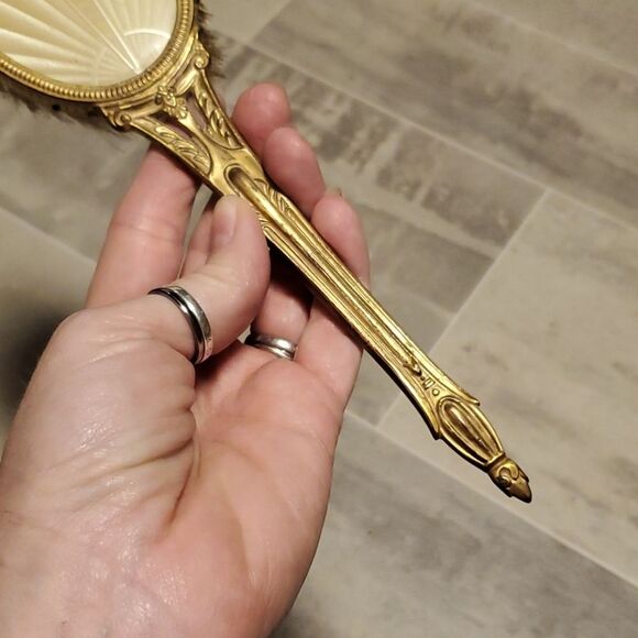 RARE Vintage Brass Beveled Hand Mirror&Brush - Picture 14 of 16